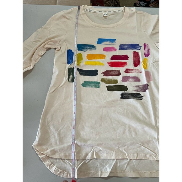 LOGO Limitees by Lori Goldstein 3/4 Sleeve Graphic Tee CHAMPAGNE NWOT SIZE XXS - Picture 5 of 7